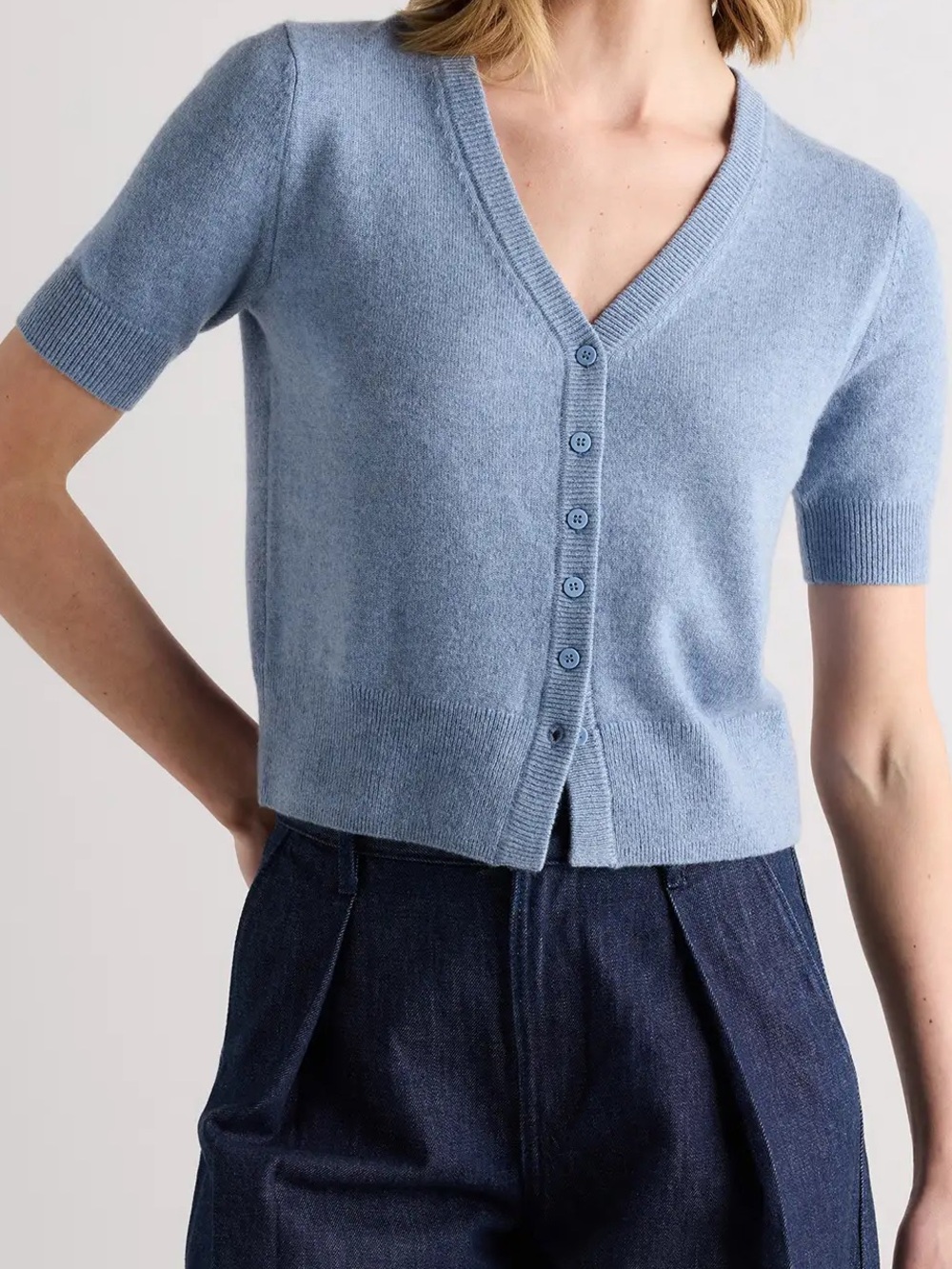 Quince 100% Mongolian Cashmere Cardigan L Light Blue